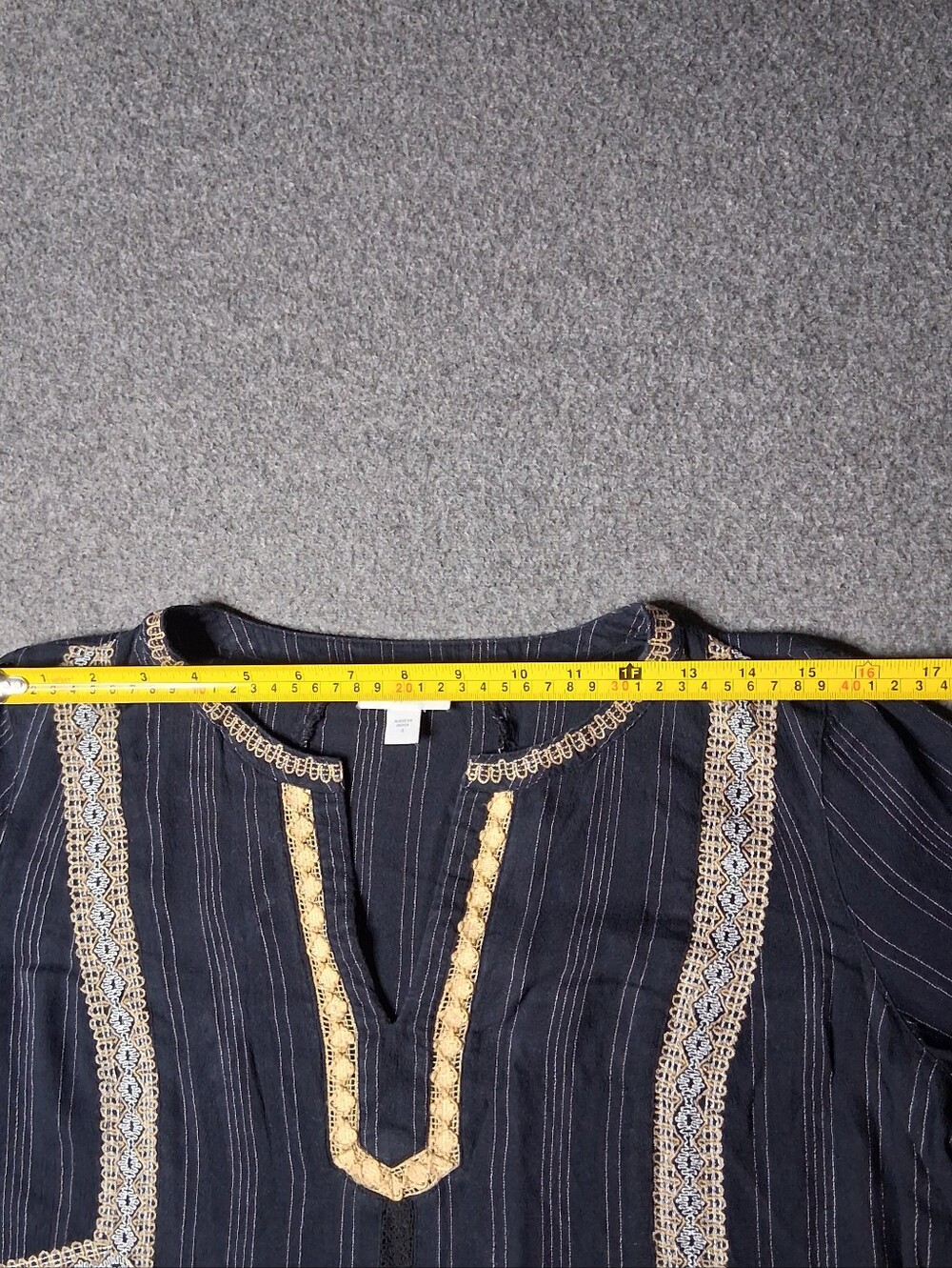 J. Jill Women's Black Tan Embroidered Striped Boho Peasant Blouse Top S Long Sle - Picture 7 of 13